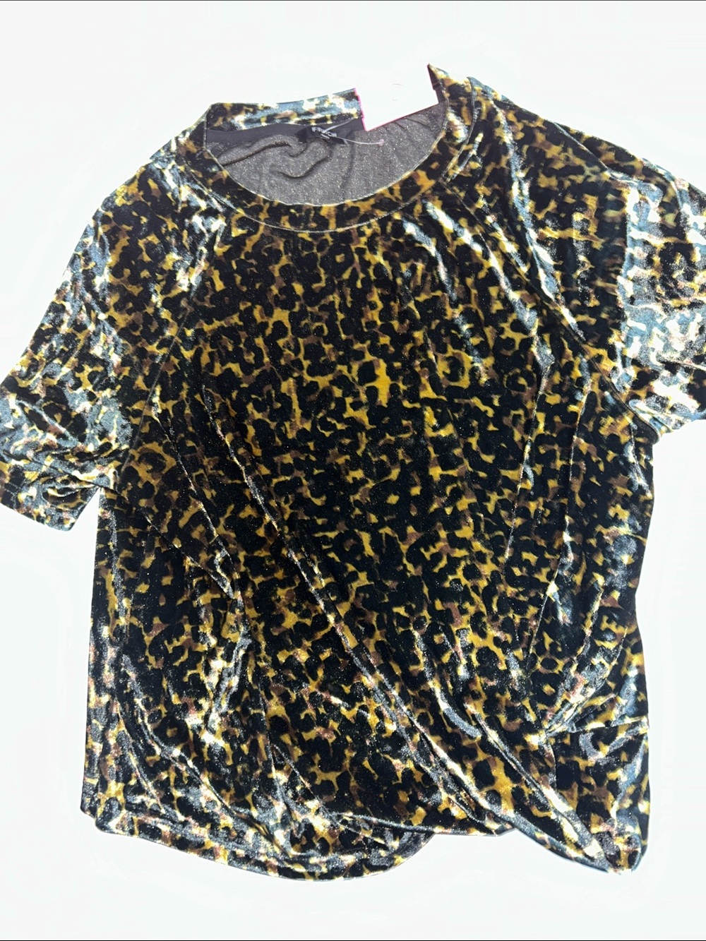 FRNCH Velvet Leopard Short Sleeve Top - Black & Gold NWT size medium